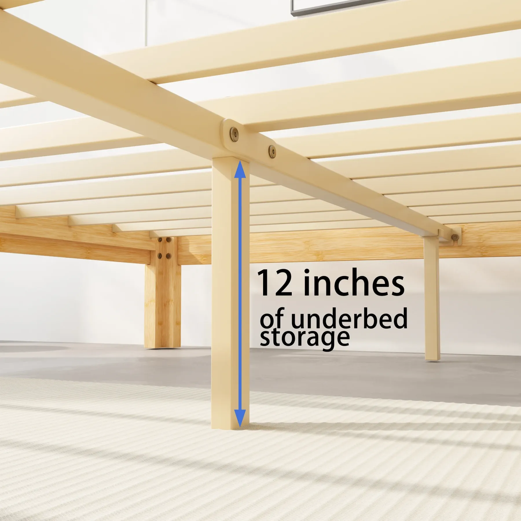 Woozuro 14-Inch Queen Size Bamboo and Metal Bed Frame - Eco-Friendly, Modern Design, Easy Assembly, Superior Support