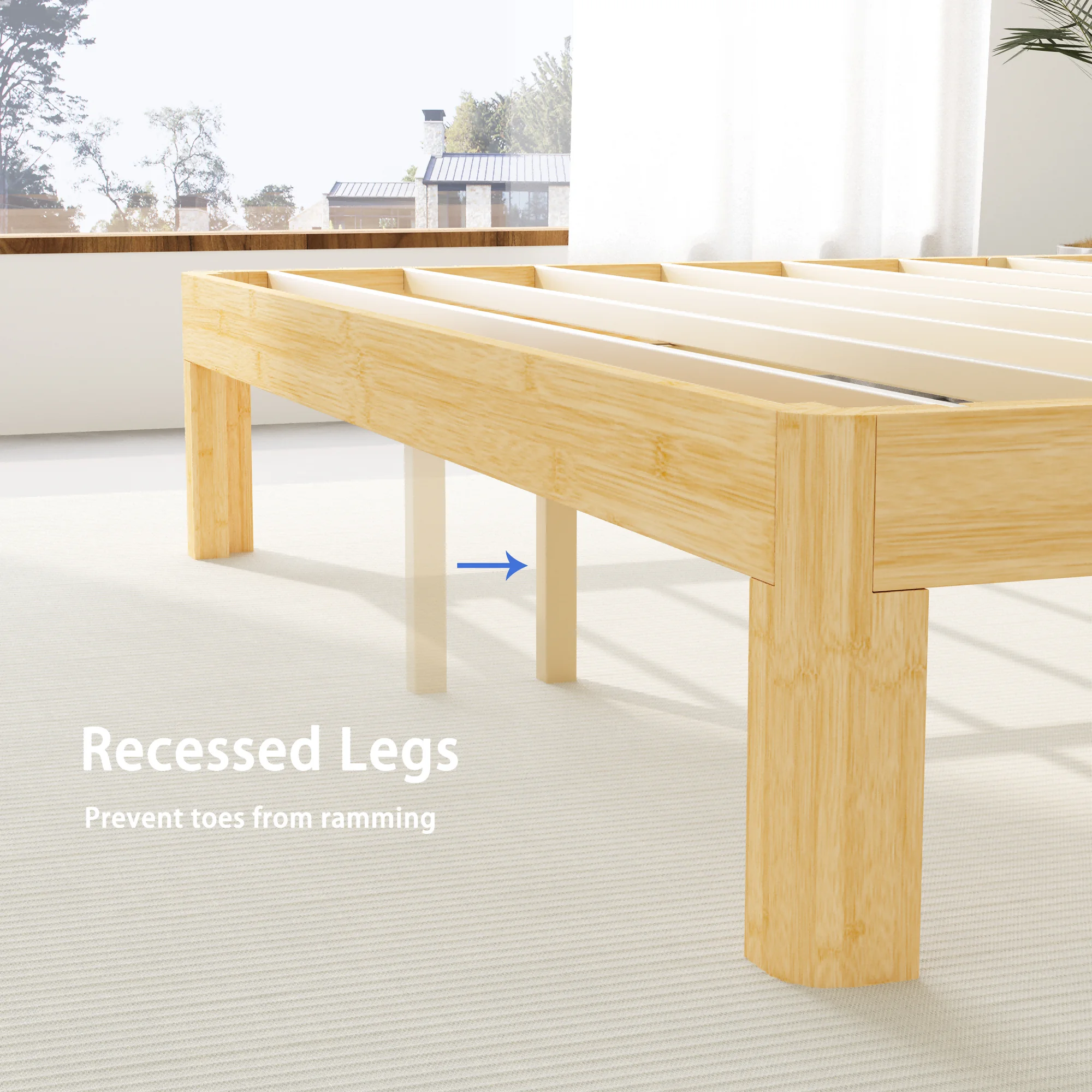 Woozuro 14-Inch Queen Size Bamboo and Metal Bed Frame - Eco-Friendly, Modern Design, Easy Assembly, Superior Support