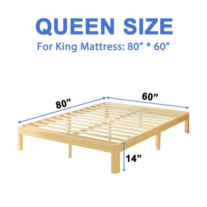 Woozuro 14-Inch Queen Size Bamboo and Metal Bed Frame - Eco-Friendly, Modern Design, Easy Assembly, Superior Support