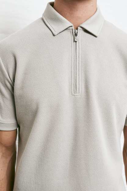 TEXTURED POLO SHIRT - PALE GREY