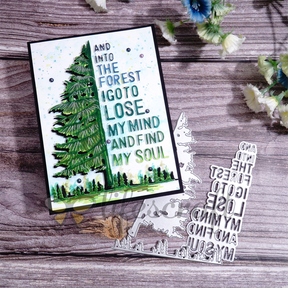 Lifescraft Christmas Tree With And into the Forest I Go to Lose My Mind and Find My Soul Word Metal Cutting Dies