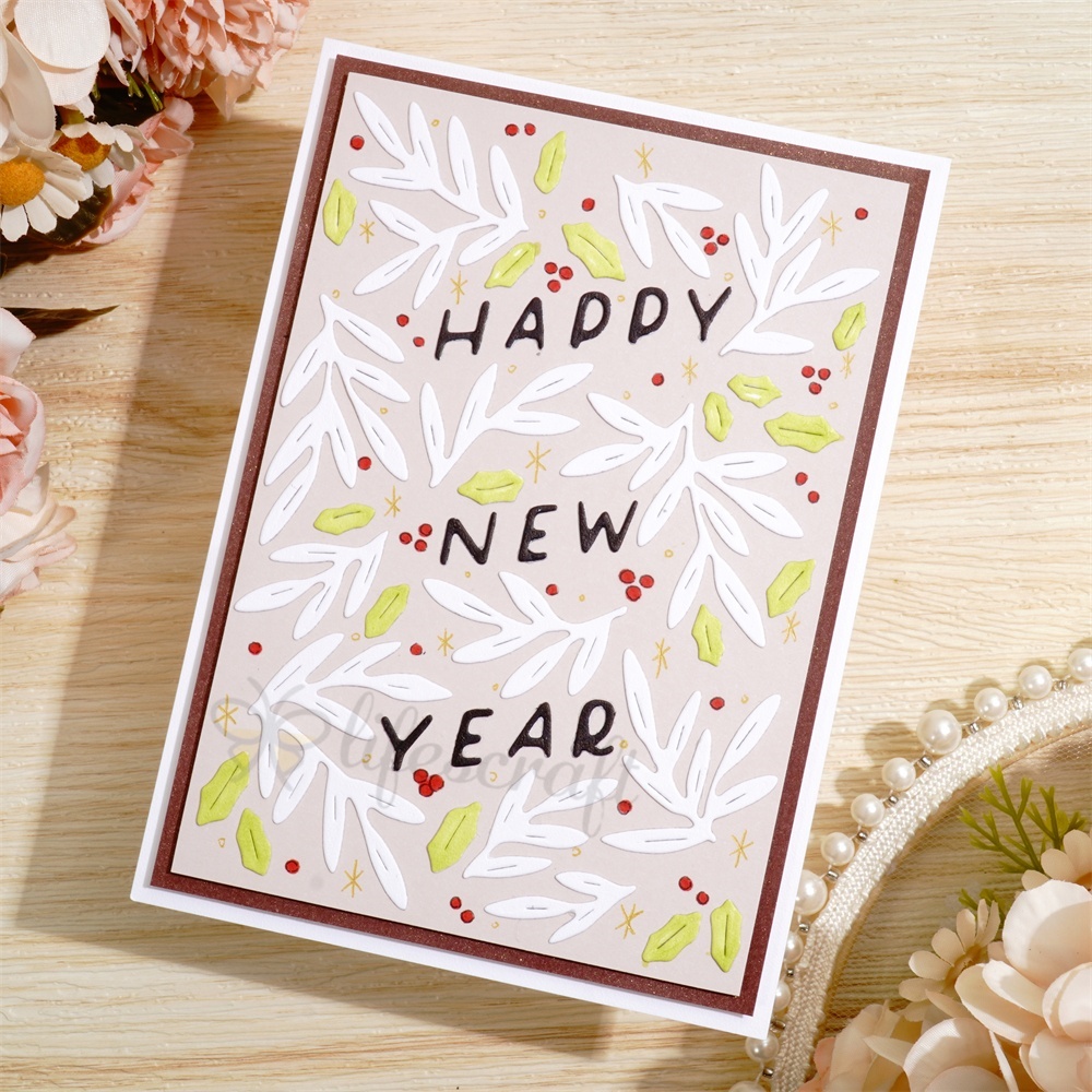 Lifescraft Happy New Year Leaves Metal Cutting Dies