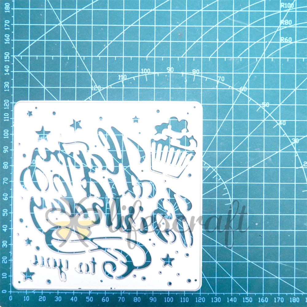 Lifescraft Metal Cutting Dies with Cake and Stars "happy birthday to you"