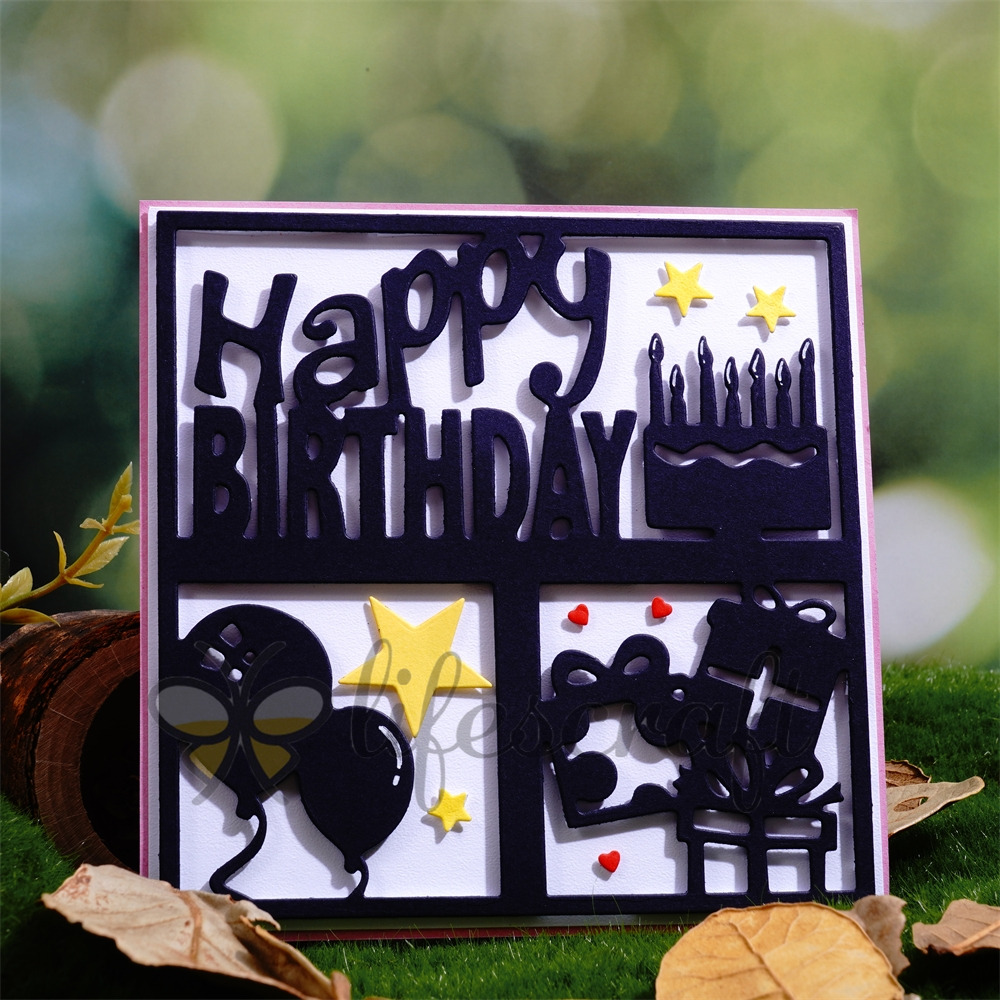 Lifescraft Happy Birthday Cake Gift Balloon Metal Cutting Dies
