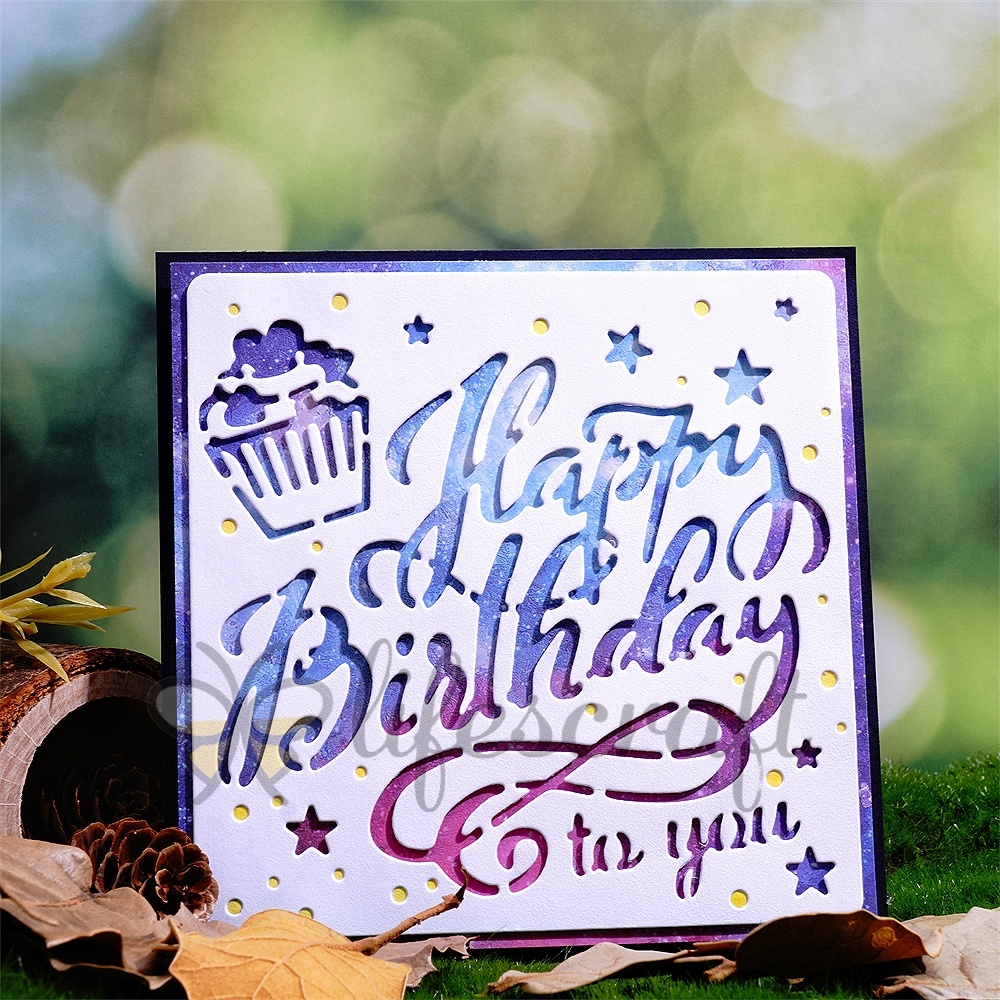 Lifescraft Metal Cutting Dies with Cake and Stars "happy birthday to you"
