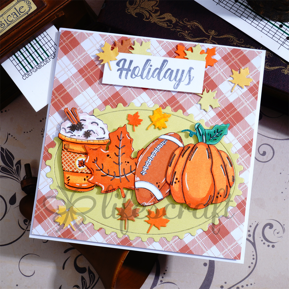 Lifescraft Milk Tea Maple Leaf Football and Pumpkin Metal Cutting Dies