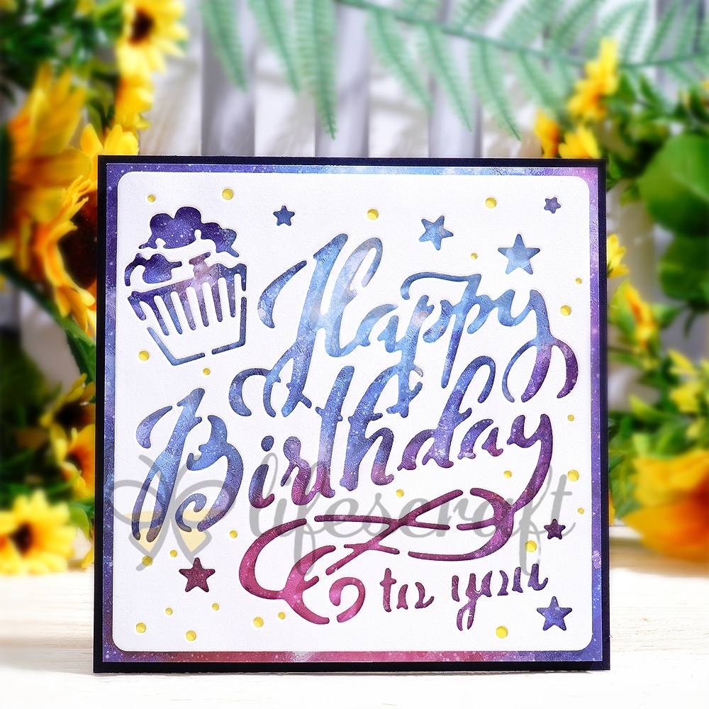 Lifescraft Metal Cutting Dies with Cake and Stars "happy birthday to you"