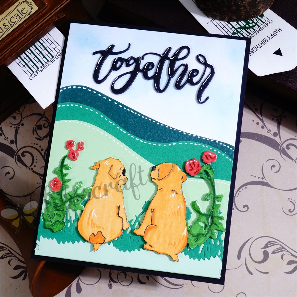 Lifescraft Two Lovely Puppies and Roses Background Board Metal Cutting Dies