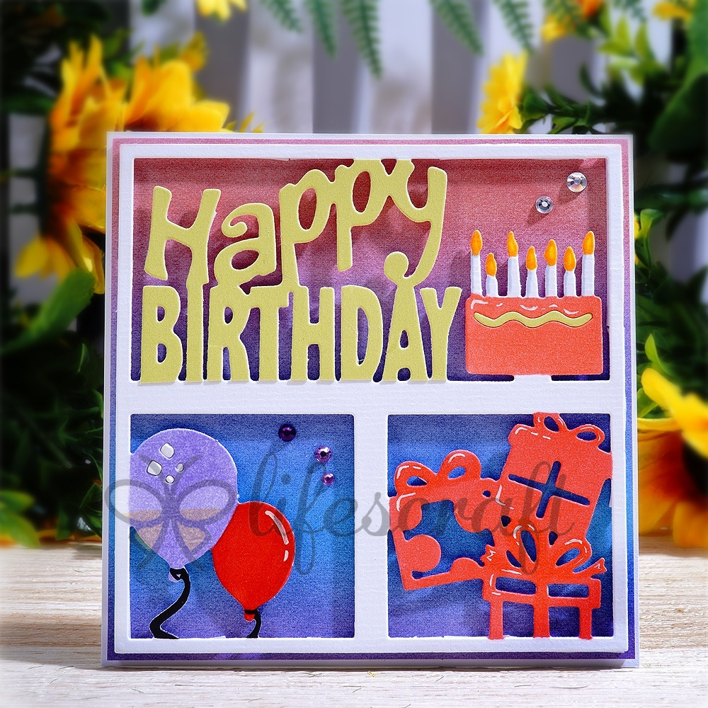 Lifescraft Happy Birthday Cake Gift Balloon Metal Cutting Dies