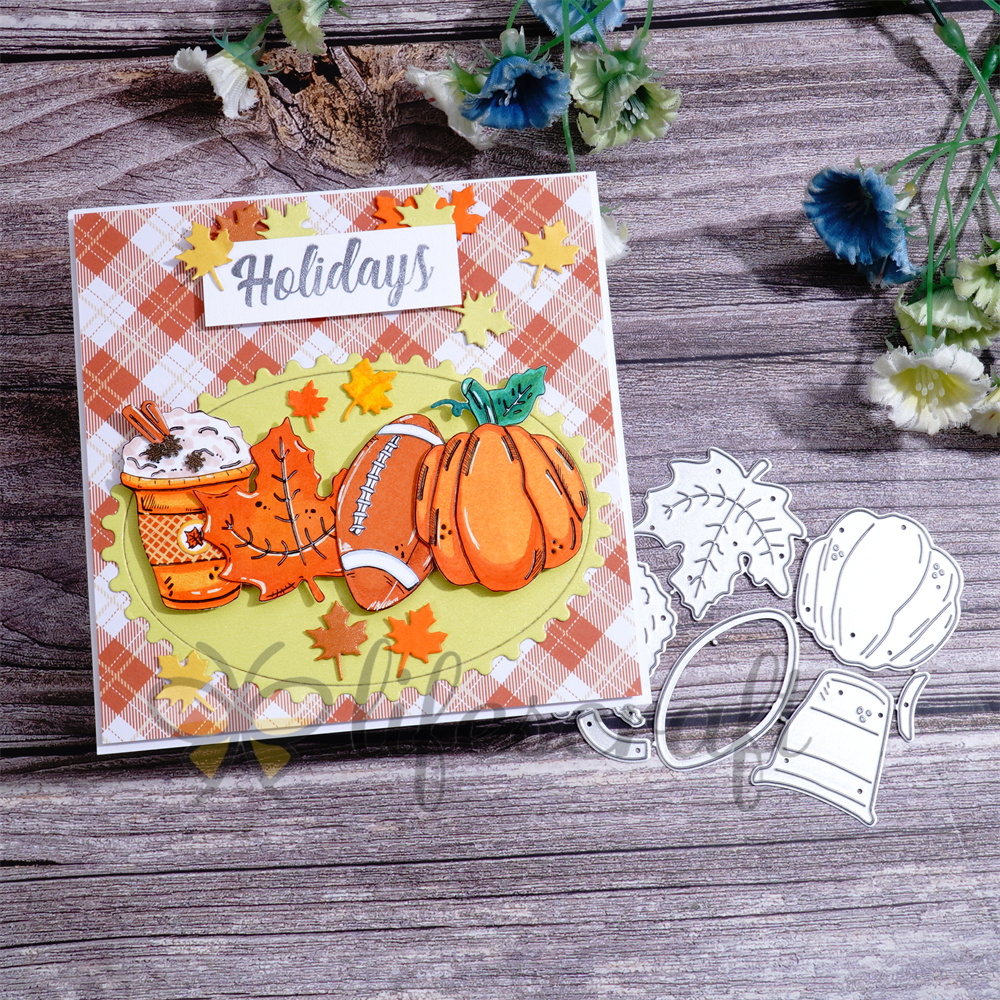 Lifescraft Milk Tea Maple Leaf Football and Pumpkin Metal Cutting Dies