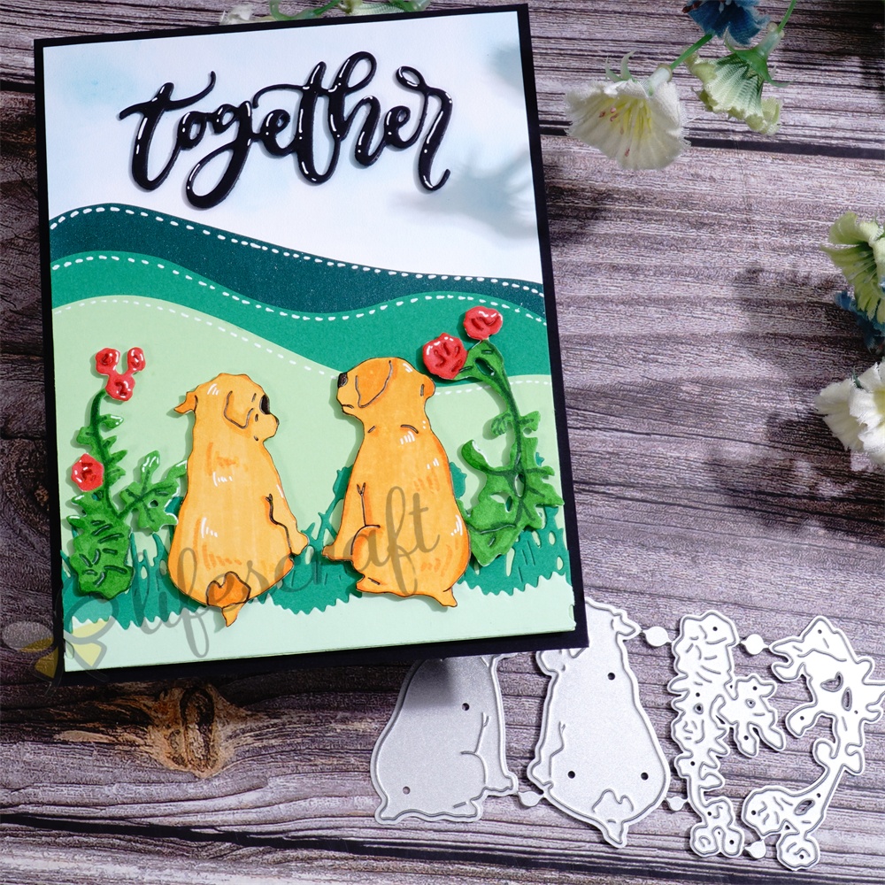 Lifescraft Two Lovely Puppies and Roses Background Board Metal Cutting Dies