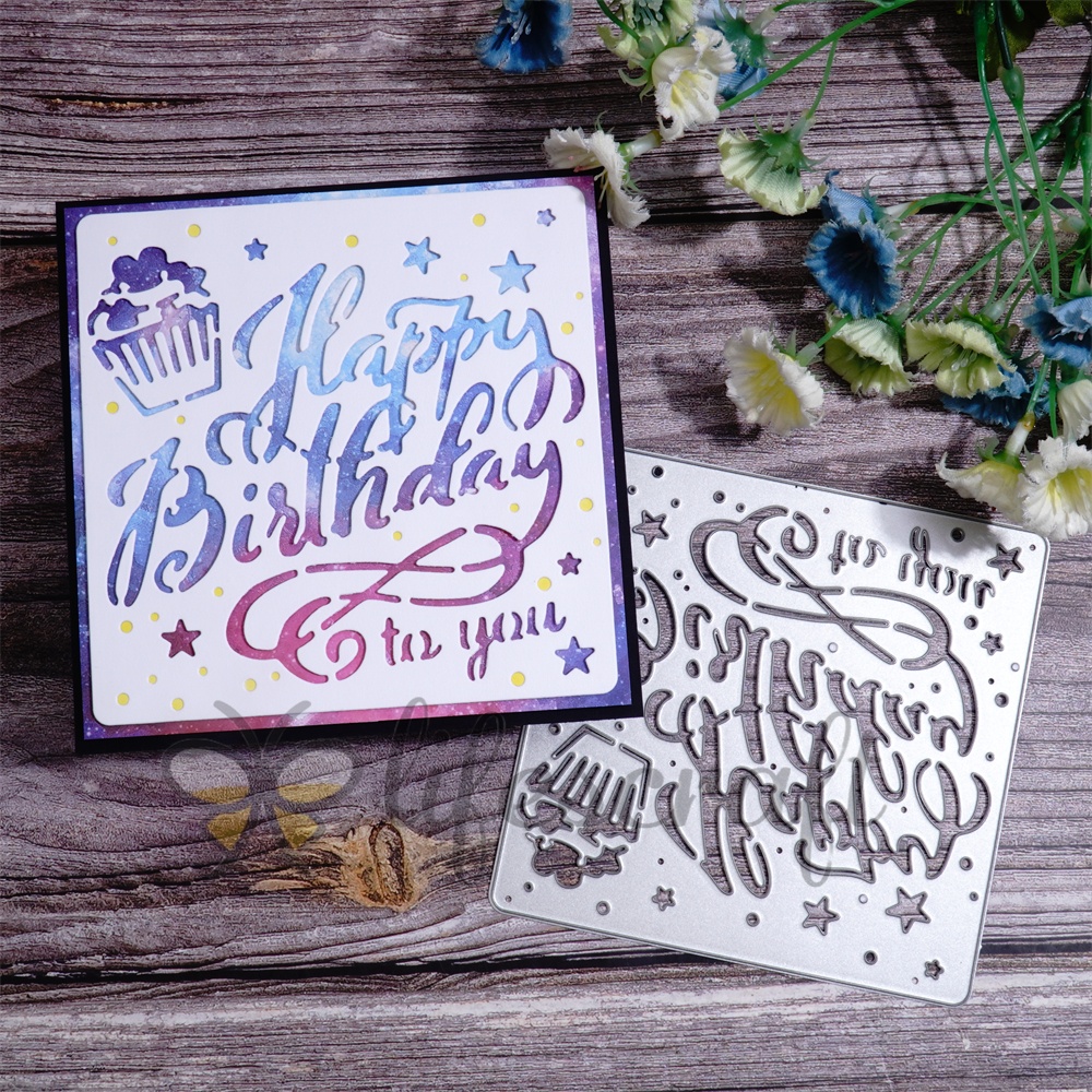 Lifescraft Metal Cutting Dies with Cake and Stars "happy birthday to you"