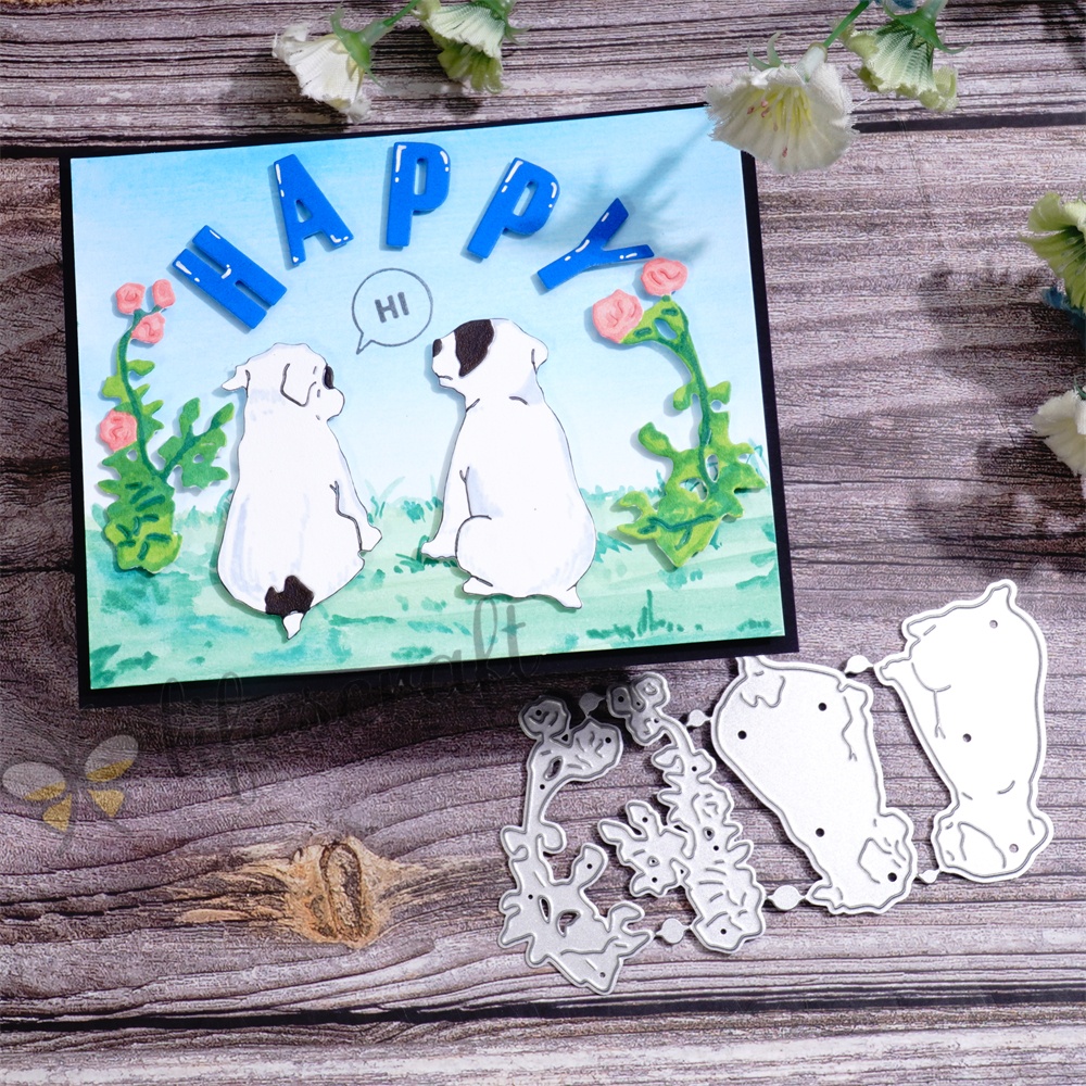 Lifescraft Two Lovely Puppies and Roses Background Board Metal Cutting Dies