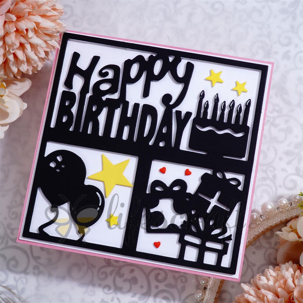 Lifescraft Happy Birthday Cake Gift Balloon Metal Cutting Dies