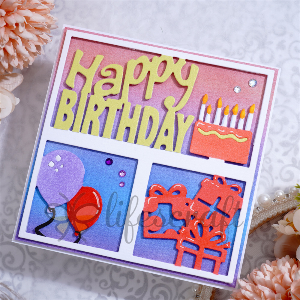 Lifescraft Happy Birthday Cake Gift Balloon Metal Cutting Dies
