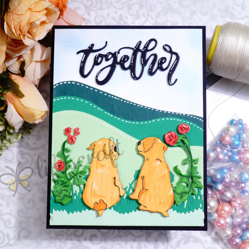 Lifescraft Two Lovely Puppies and Roses Background Board Metal Cutting Dies