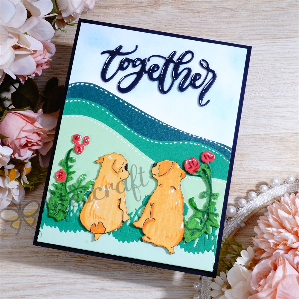 Lifescraft Two Lovely Puppies and Roses Background Board Metal Cutting Dies