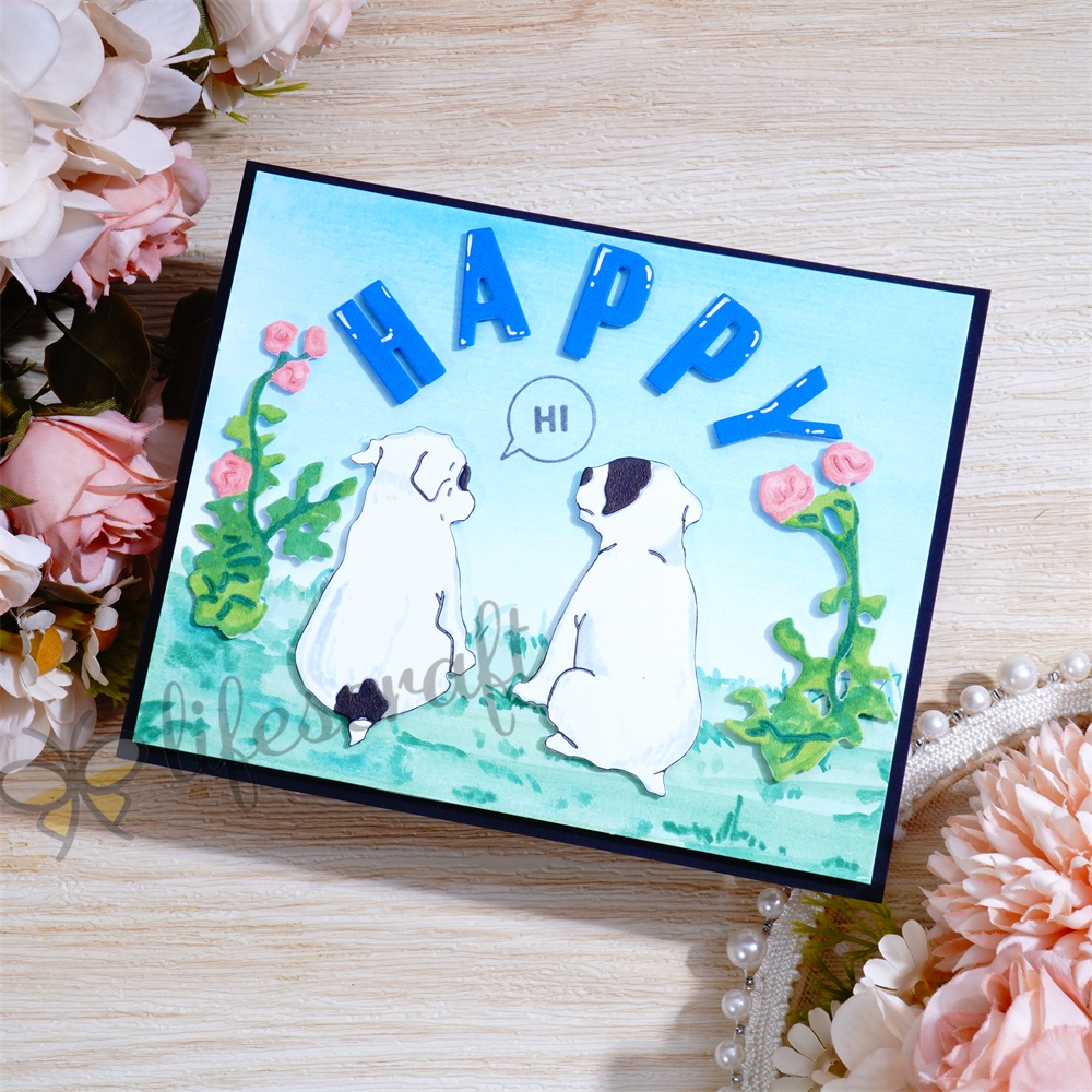 Lifescraft Two Lovely Puppies and Roses Background Board Metal Cutting Dies