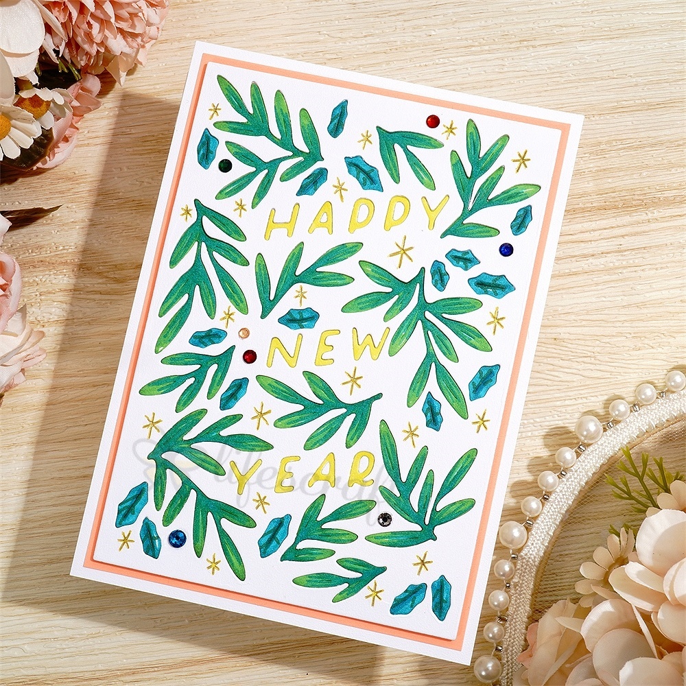 Lifescraft Happy New Year Leaves Metal Cutting Dies