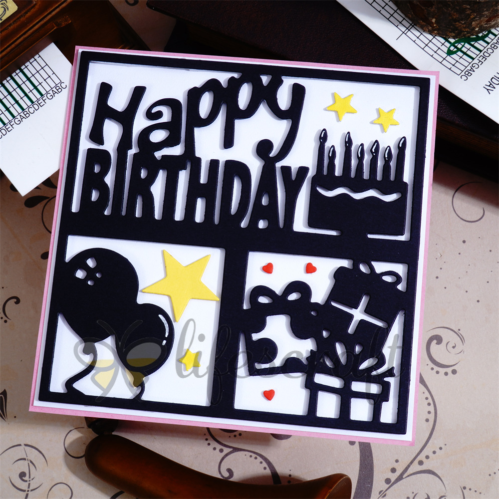 Lifescraft Happy Birthday Cake Gift Balloon Metal Cutting Dies