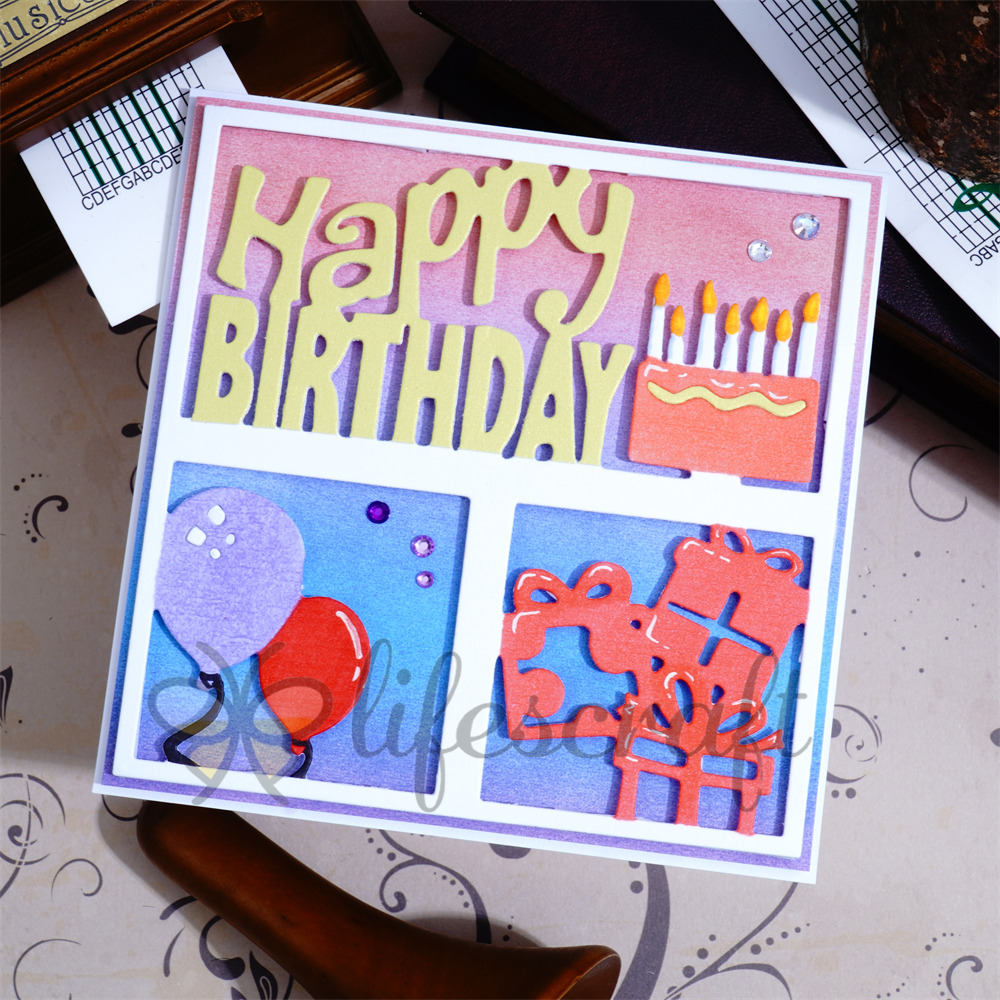 Lifescraft Happy Birthday Cake Gift Balloon Metal Cutting Dies