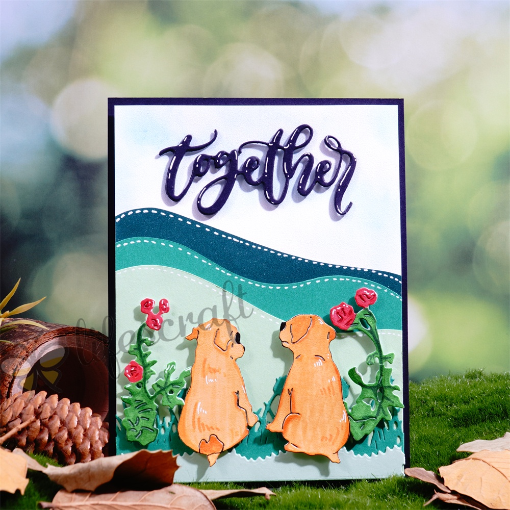 Lifescraft Two Lovely Puppies and Roses Background Board Metal Cutting Dies