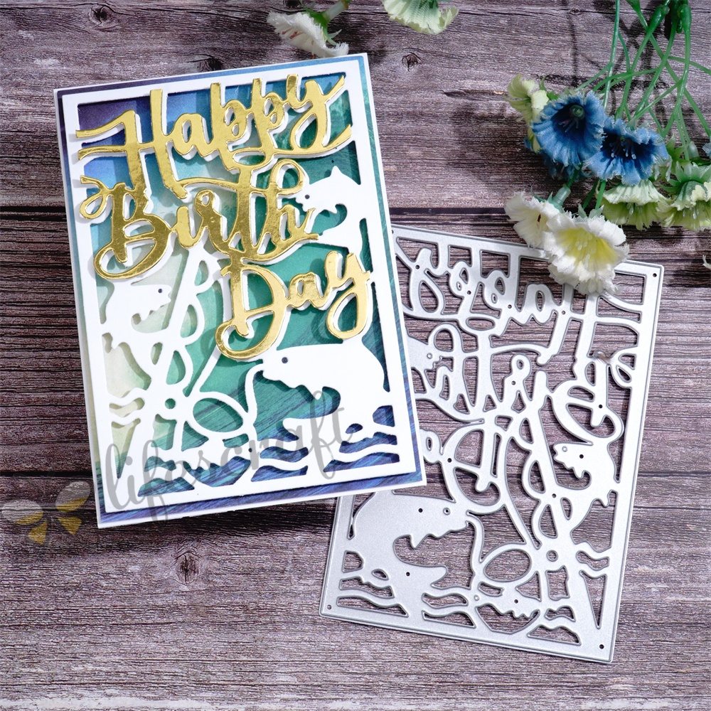 Lifescraft Fish Says Happy Birthday Background Board Metal Cutting Dies