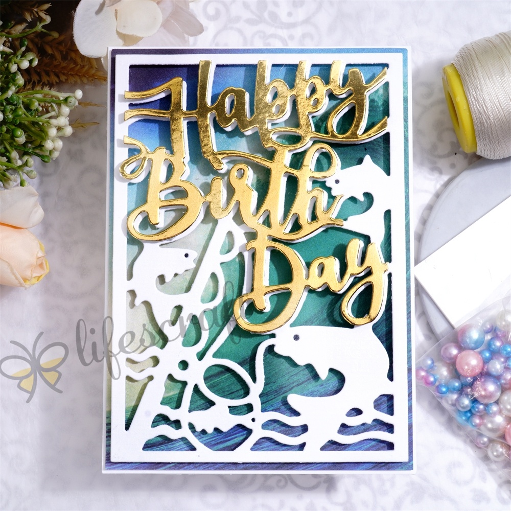 Lifescraft Fish Says Happy Birthday Background Board Metal Cutting Dies
