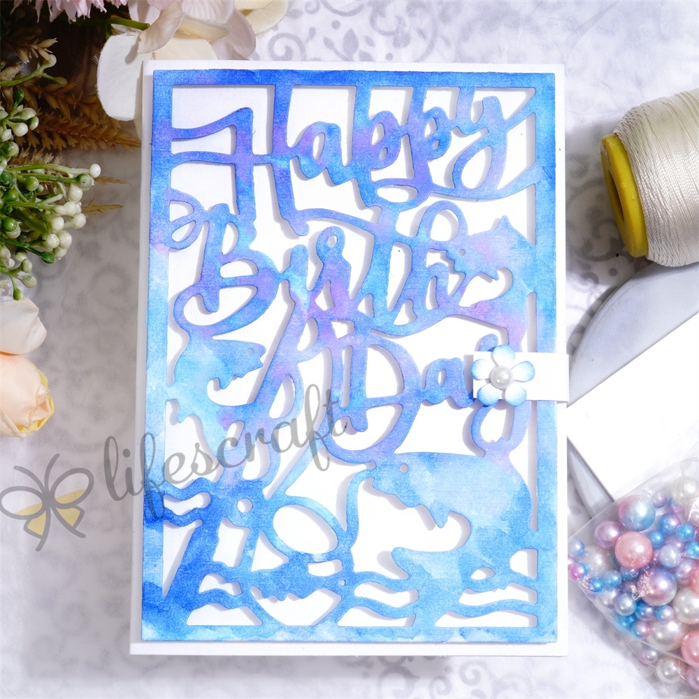 Lifescraft Fish Says Happy Birthday Background Board Metal Cutting Dies