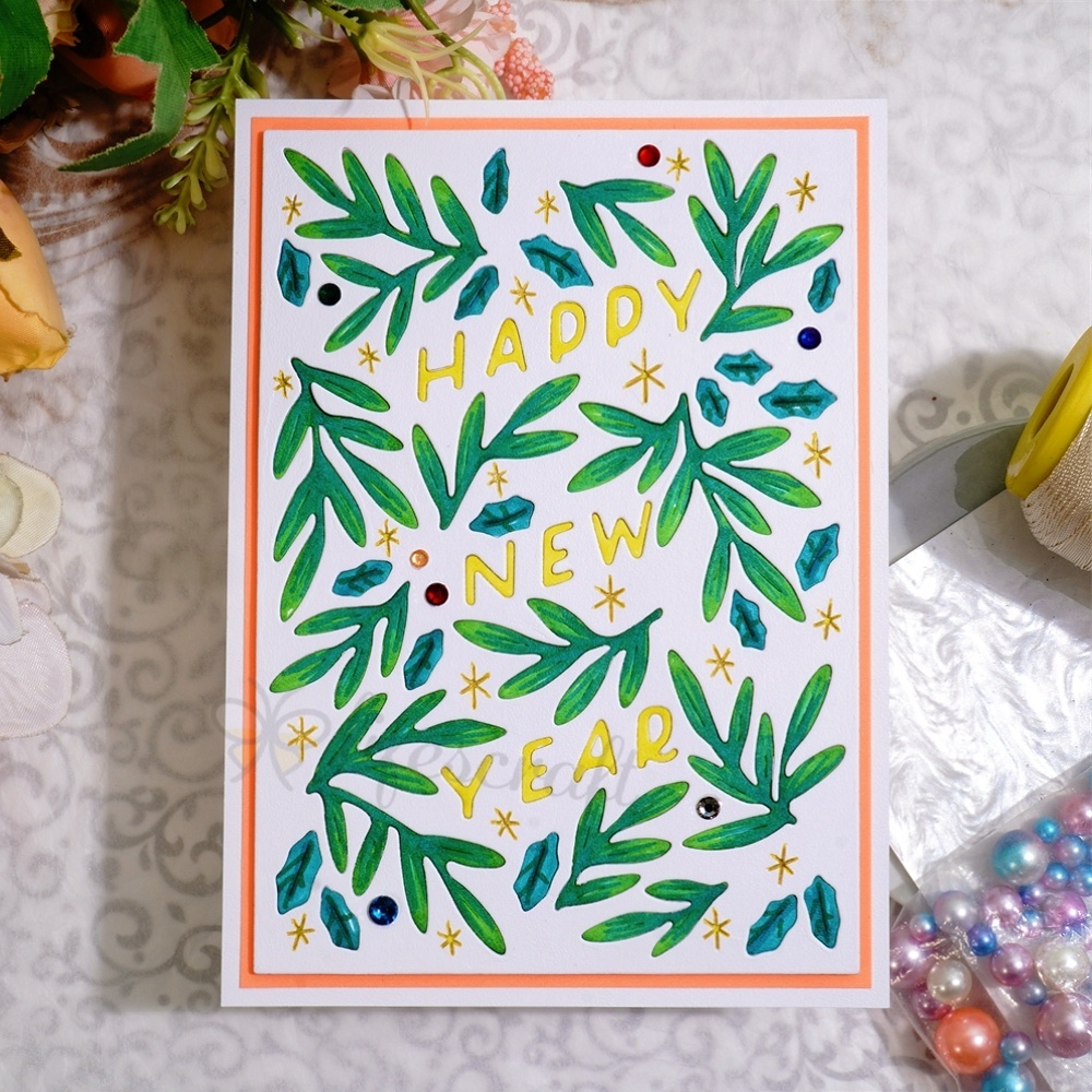 Lifescraft Happy New Year Leaves Metal Cutting Dies