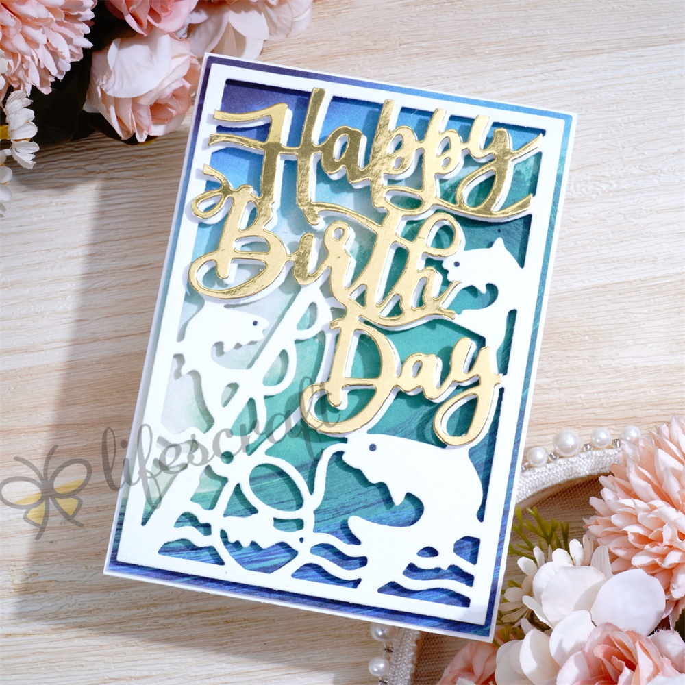 Lifescraft Fish Says Happy Birthday Background Board Metal Cutting Dies