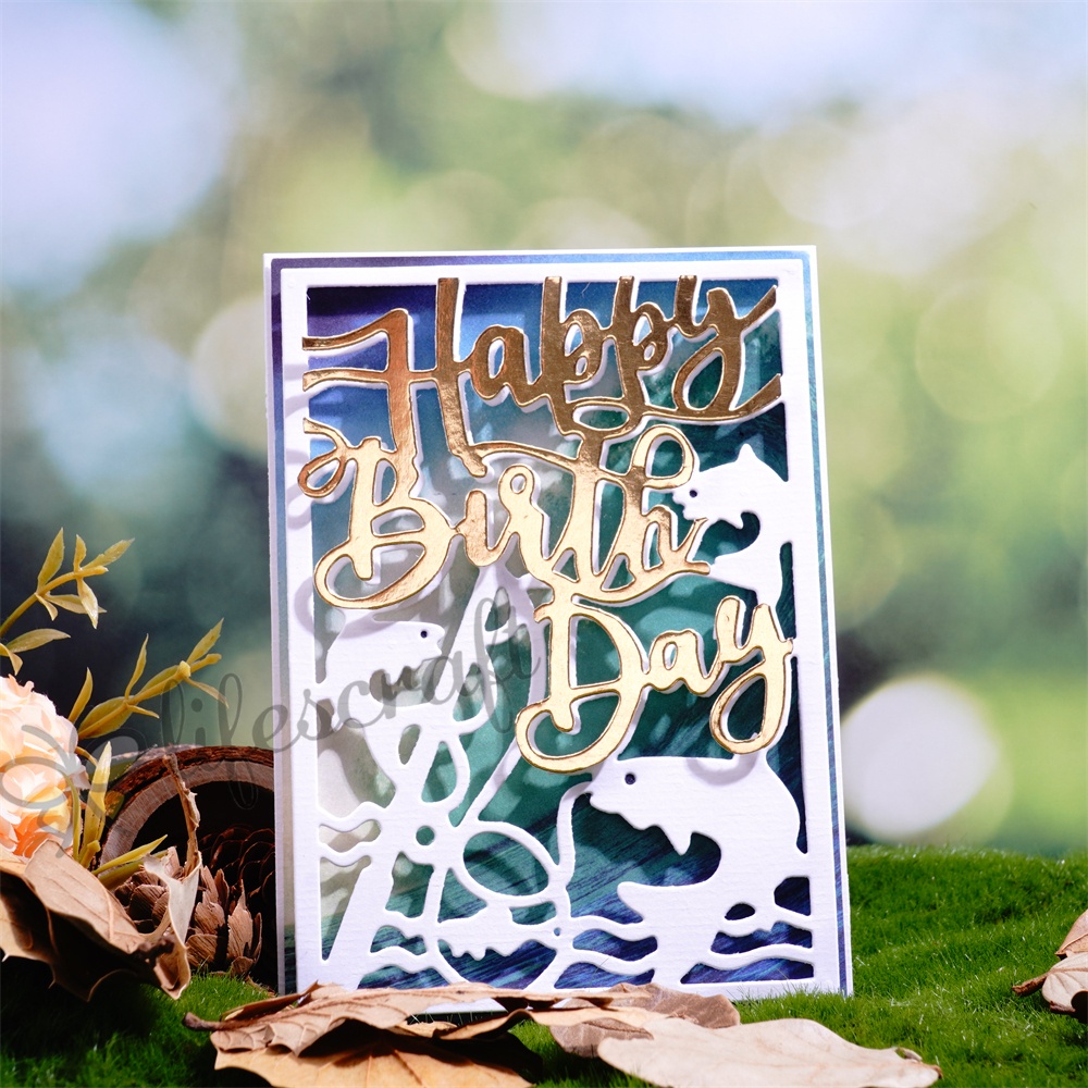 Lifescraft Fish Says Happy Birthday Background Board Metal Cutting Dies