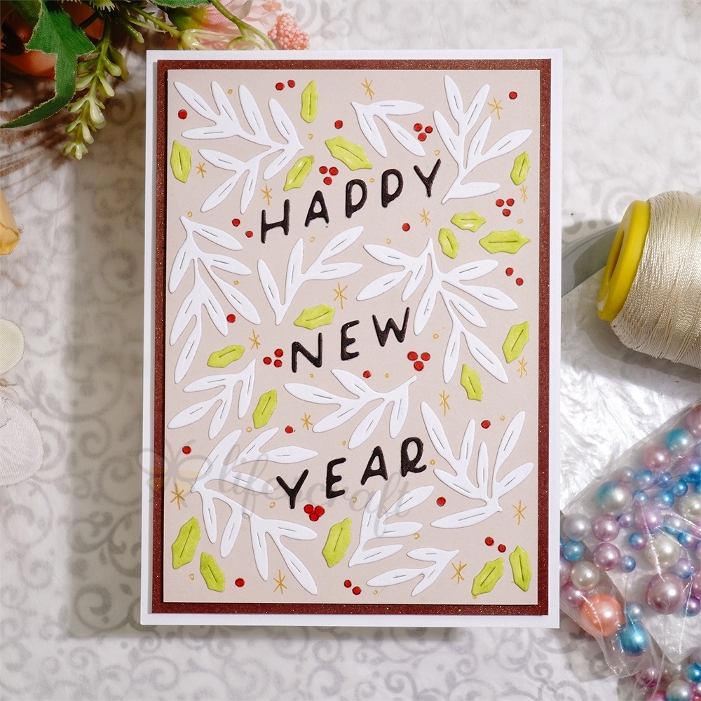 Lifescraft Happy New Year Leaves Metal Cutting Dies