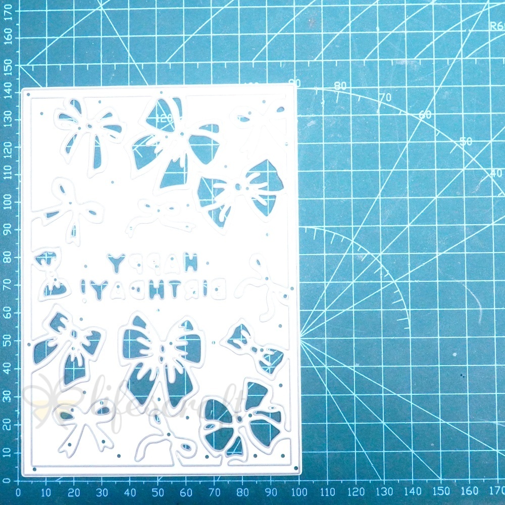 Lifescraft Happy Birthday Bow Background Metal Cutting Dies