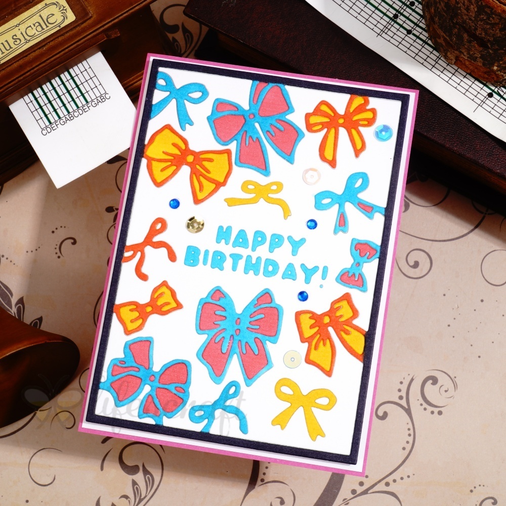 Lifescraft Happy Birthday Bow Background Metal Cutting Dies