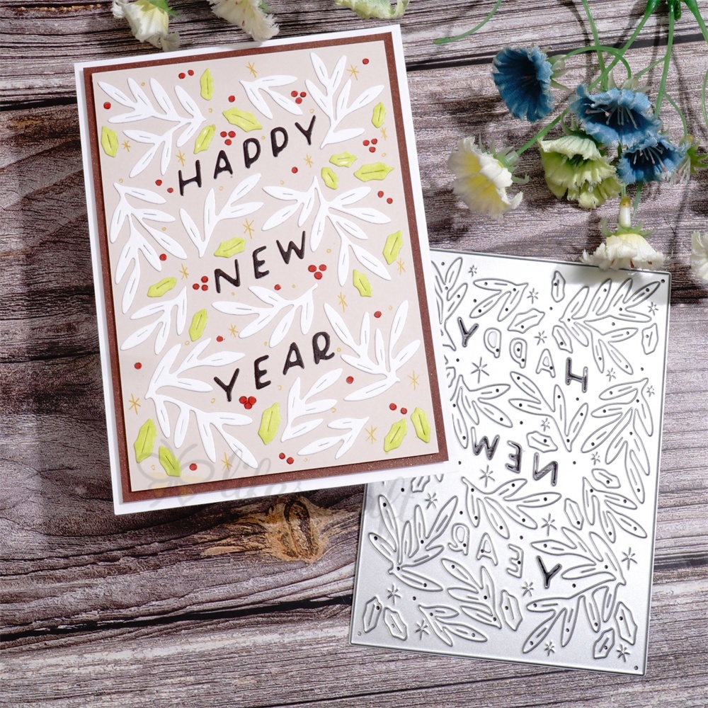 Lifescraft Happy New Year Leaves Metal Cutting Dies