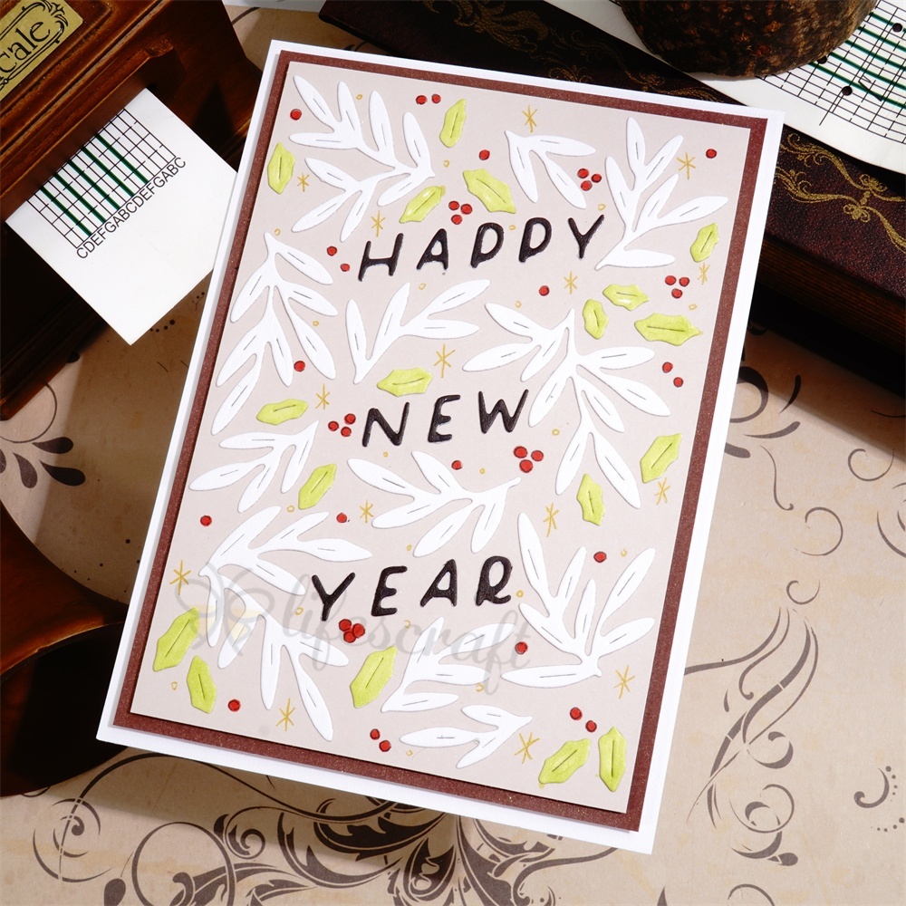Lifescraft Happy New Year Leaves Metal Cutting Dies