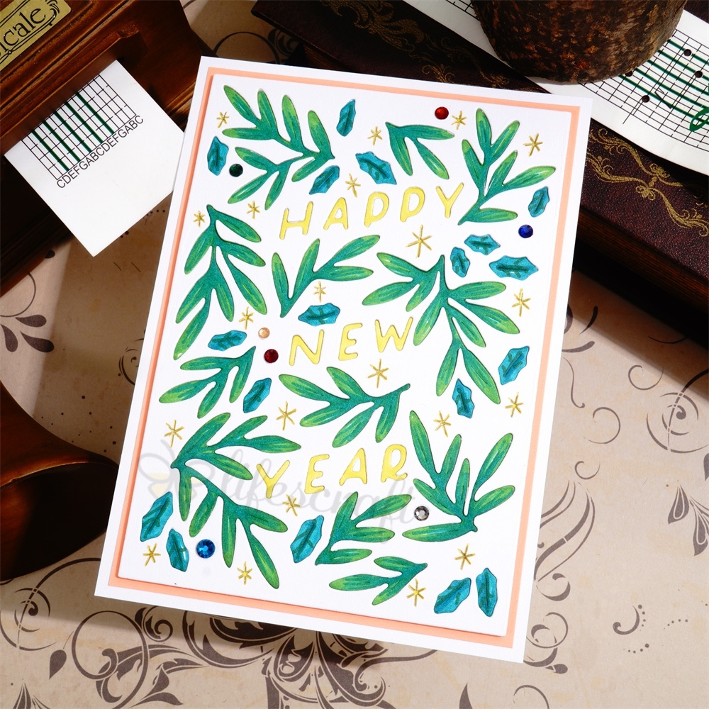 Lifescraft Happy New Year Leaves Metal Cutting Dies