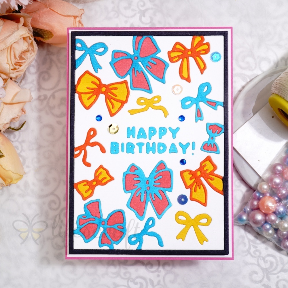 Lifescraft Happy Birthday Bow Background Metal Cutting Dies