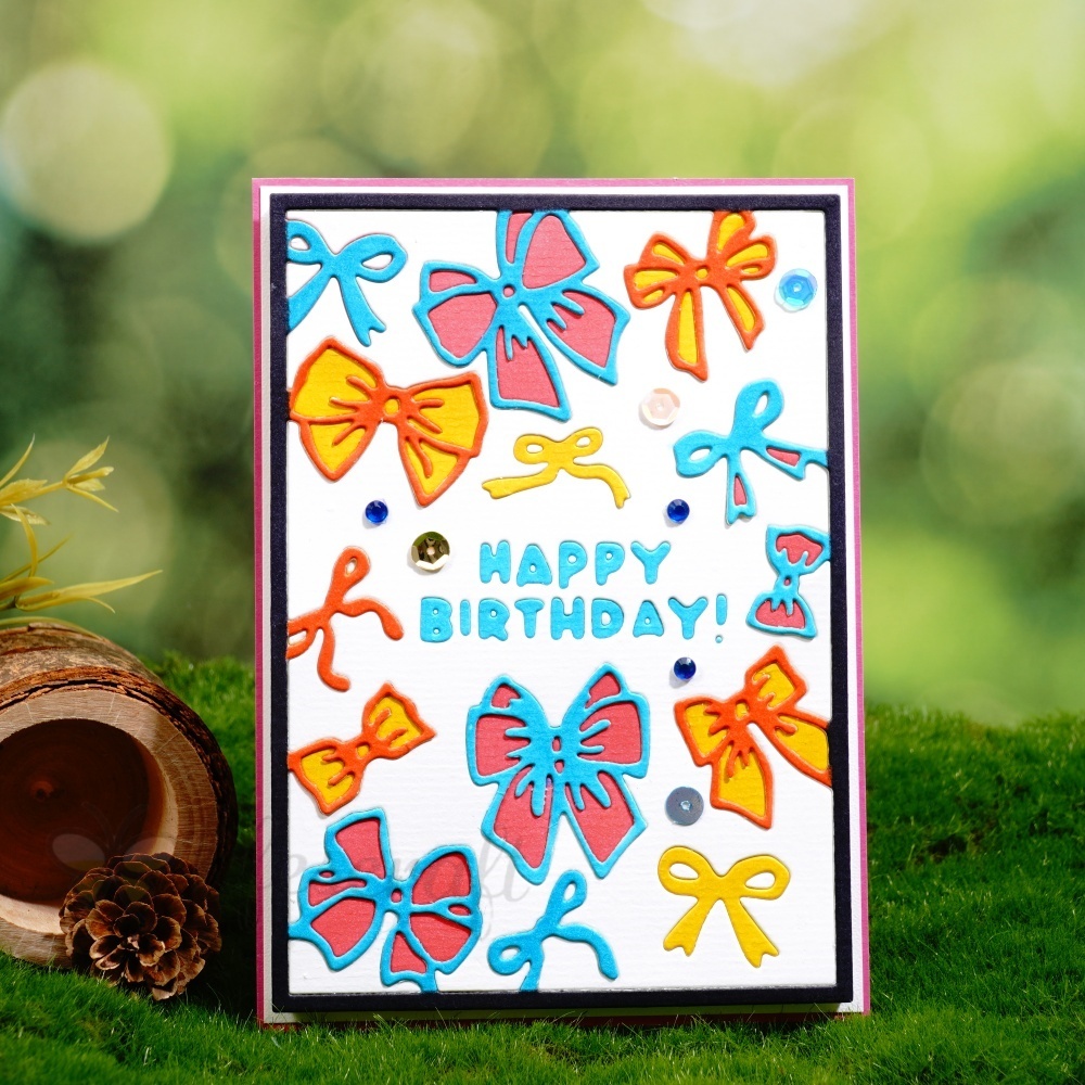 Lifescraft Happy Birthday Bow Background Metal Cutting Dies