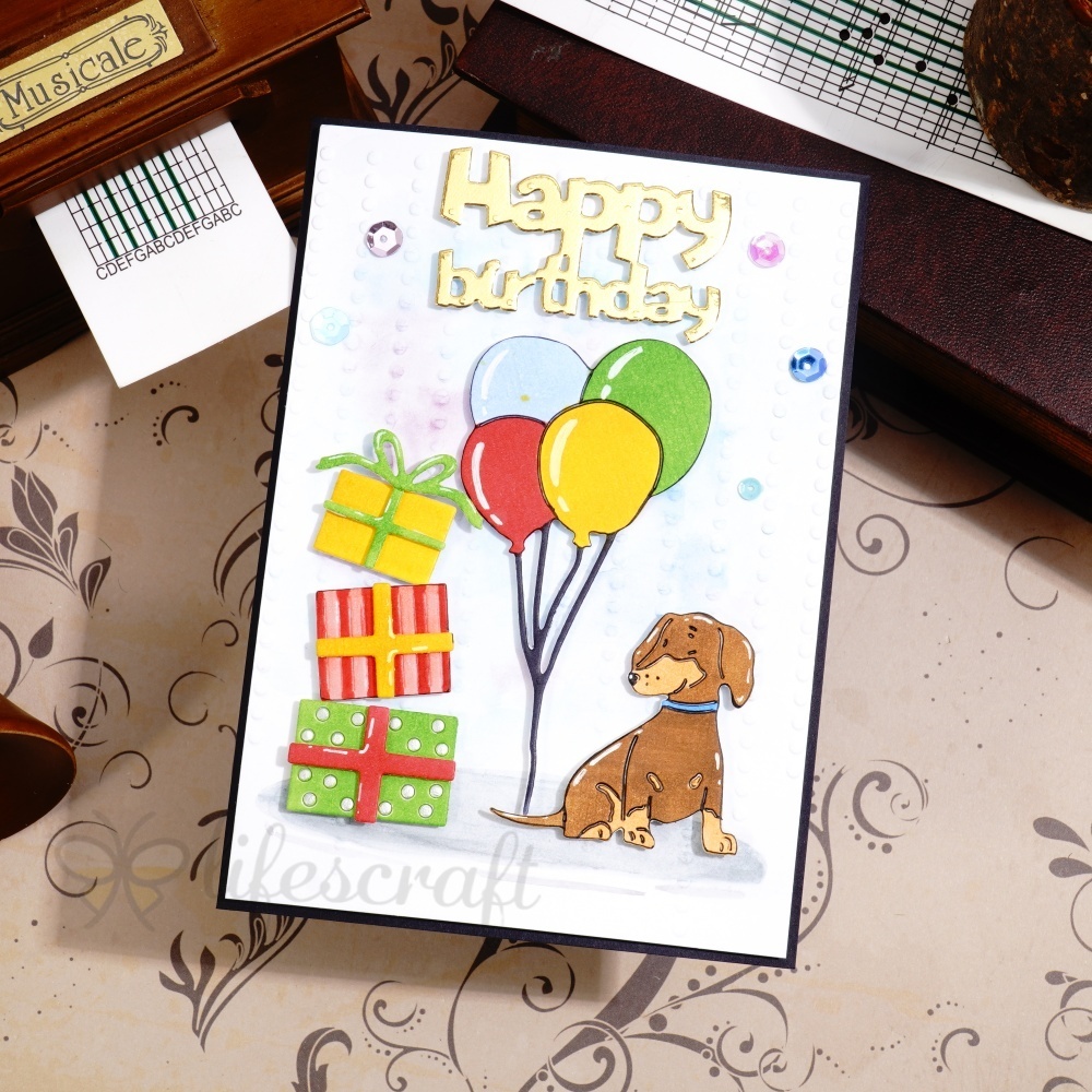 Lifescraft Birthday Gift Box, Balloons and Puppy Metal Cutting Dies
