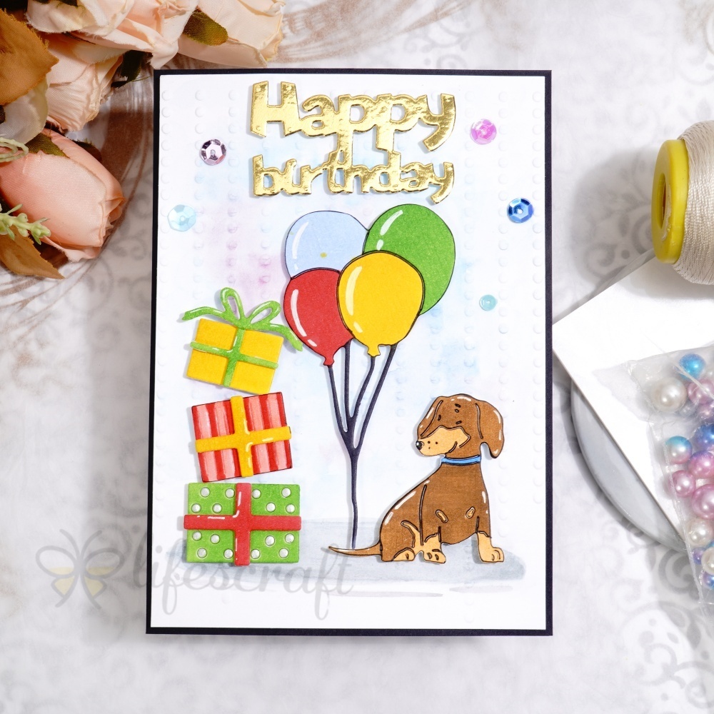 Lifescraft Birthday Gift Box, Balloons and Puppy Metal Cutting Dies