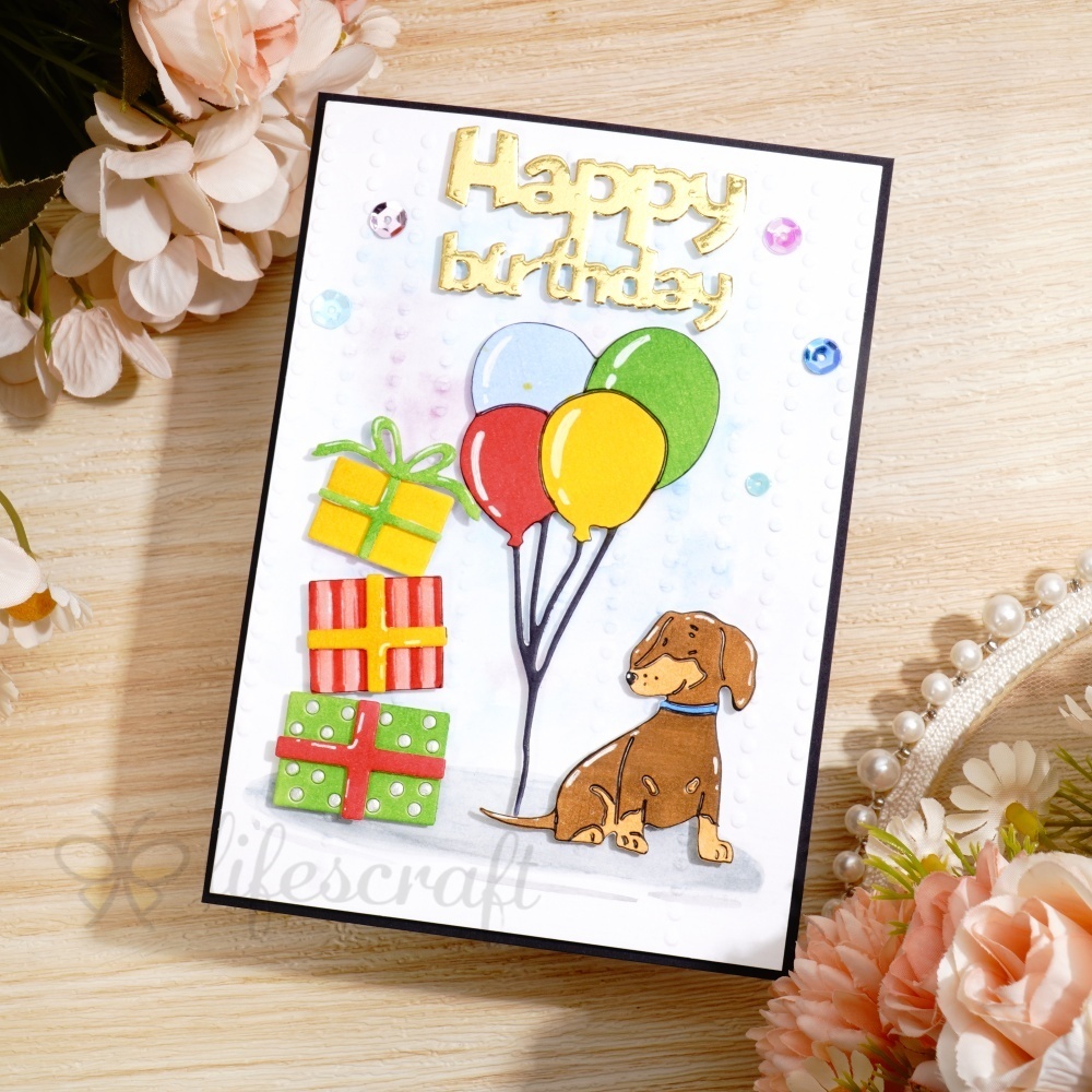 Lifescraft Birthday Gift Box, Balloons and Puppy Metal Cutting Dies