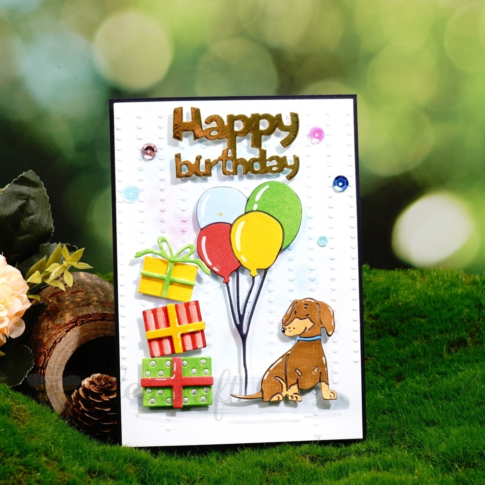 Lifescraft Birthday Gift Box, Balloons and Puppy Metal Cutting Dies