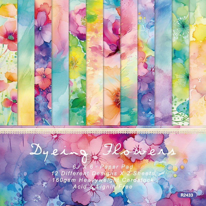 24PCS 6" Dyeing Flowers Scrapbook & Cardstock Paper