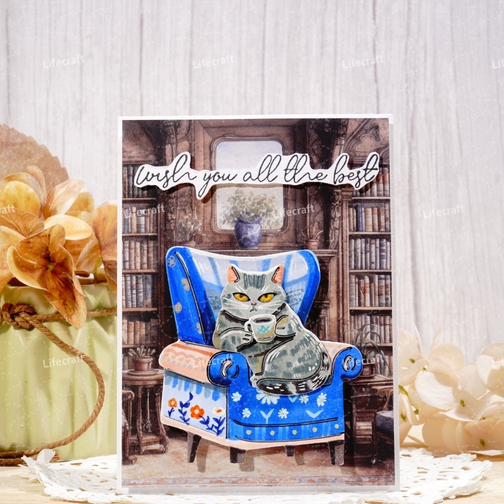 Lifescraft Cat Drinking Coffee on the Sofa Metal Cutting Dies