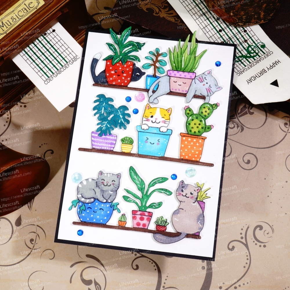 Lifescraft Potted Plants and Cats Metal Cutting Dies