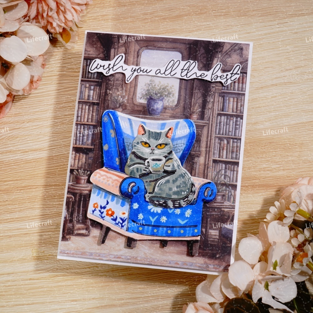 Lifescraft Cat Drinking Coffee on the Sofa Metal Cutting Dies