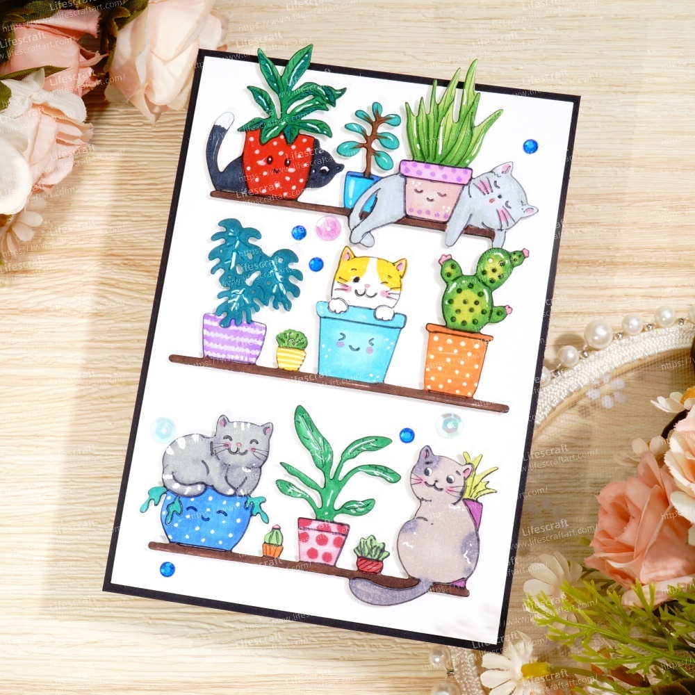Lifescraft Potted Plants and Cats Metal Cutting Dies