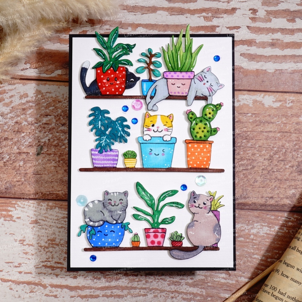 Lifescraft Potted Plants and Cats Metal Cutting Dies